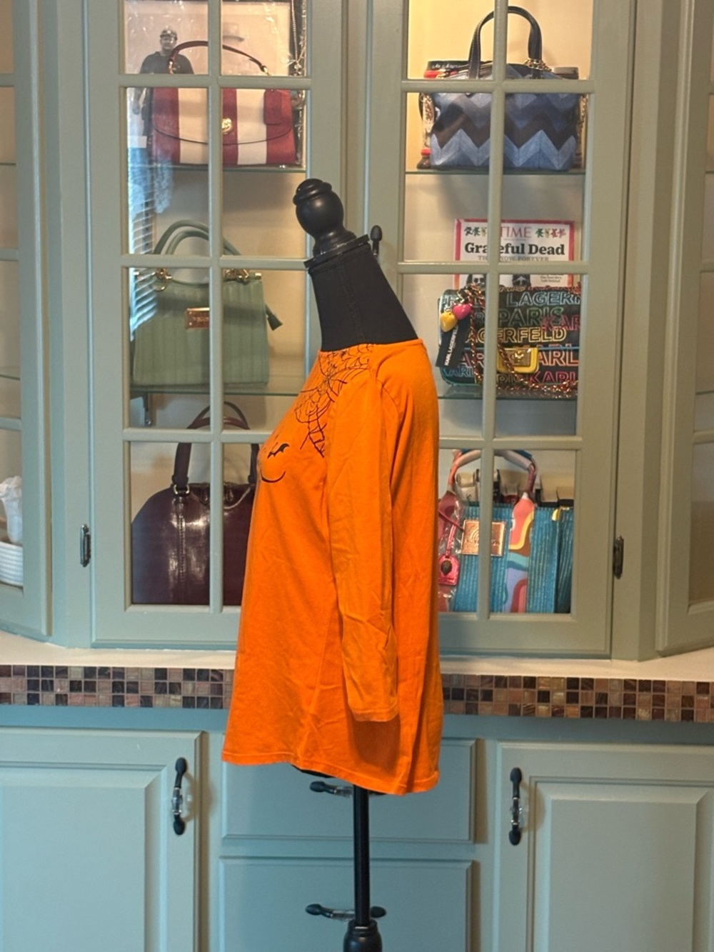 Ruby Rd. Orange 'Boo' Spiderweb Long Sleeve Tee - Picture 2 of 3